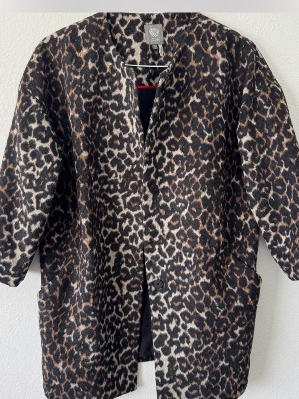 Vince Camuto Leopard Print Pea Coat in Brown and Black